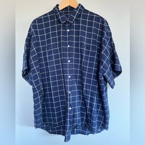 Madewell Women's Navy Windowpane Short Sleeve Button Down Shirt Sz L Oversized